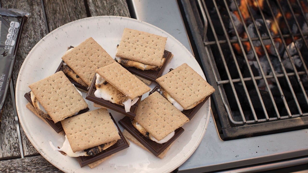 Plate of smores made on the grill