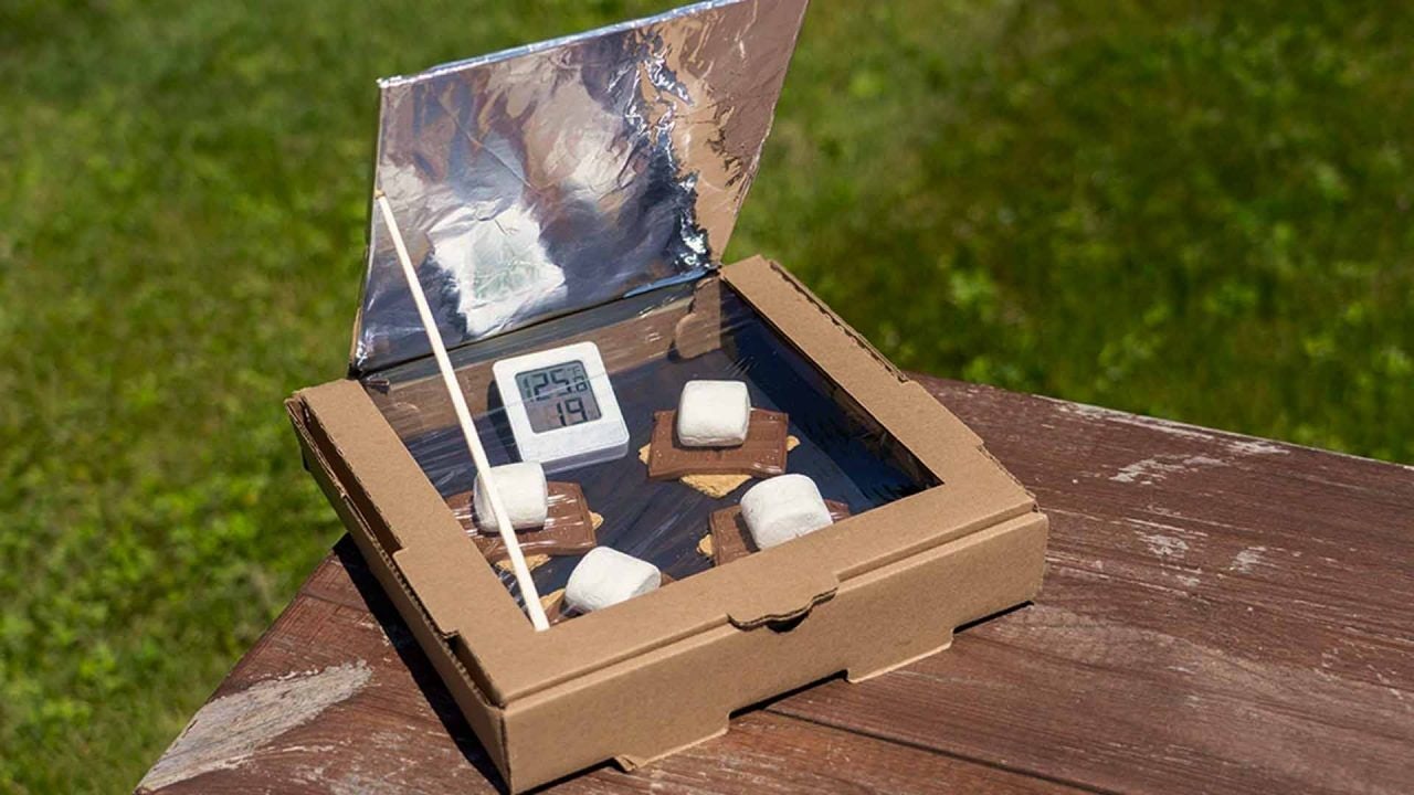 diy solar smores oven outside on a picnic table