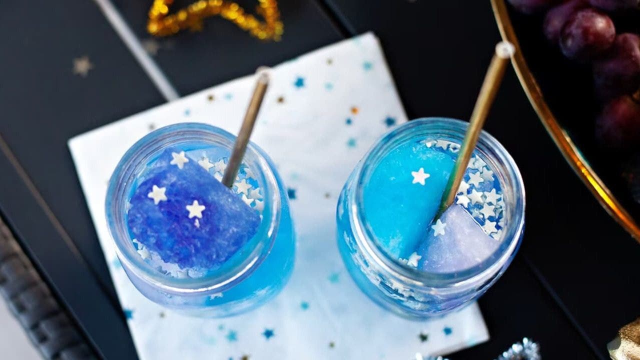 two stargazing beverages with blue food coloring