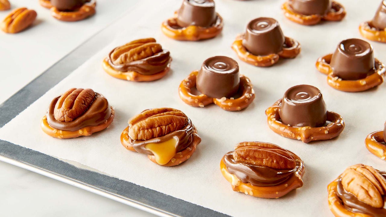 trays of freshly made rolo pretzel delights