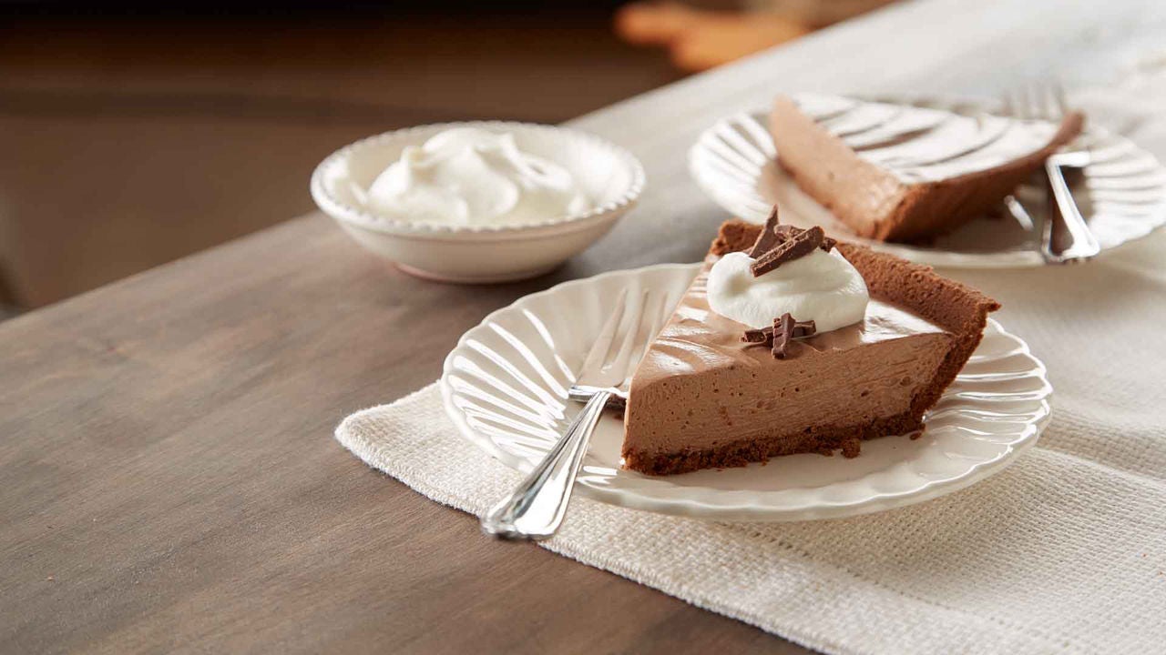 slices of hersheys easy chocolate bar pie